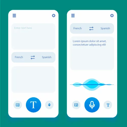Die Grafik zeigt eine Demo des Google Übersetzer auf dem Smartphone als Vektorgrafik